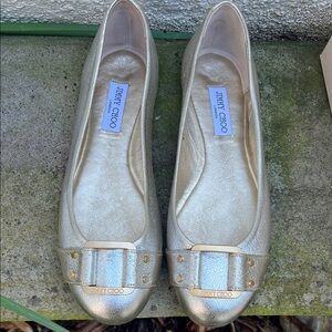 Jimmy Choo Metallic Gold Flats with Buckle